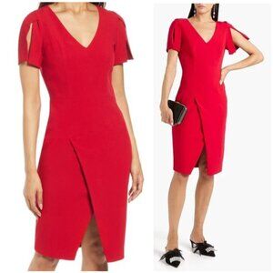 NWOT Black Halo Valor Dress Wrap-Detail Red Sheath Cocktail Minimalist size 10
